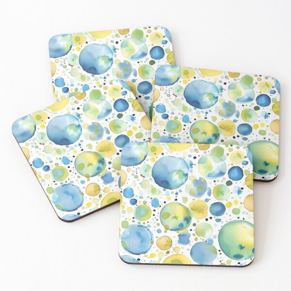 Item preview, Yellow and Blue Watercolour Dots Lemon Citrus Painted Circles designed and sold by Nine Lives Studio.