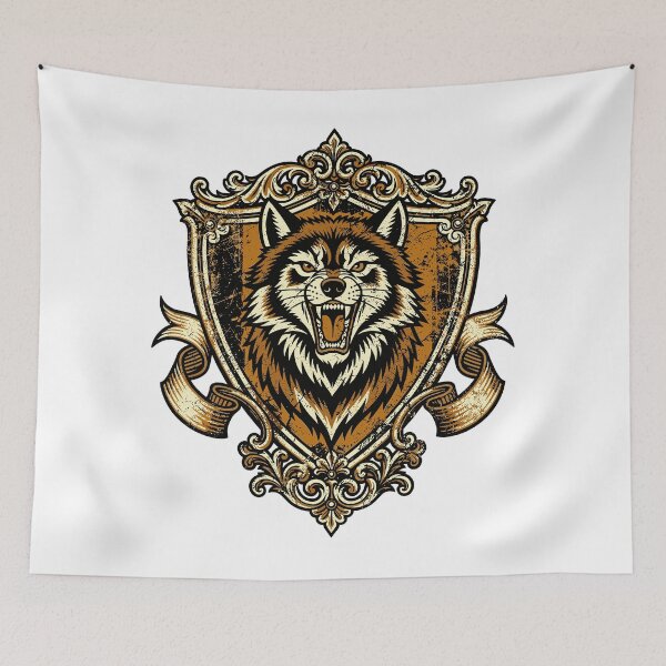 Item preview, Wild Wolf Snarl Ornate Heraldic Crest Design designed and sold by Romgora.