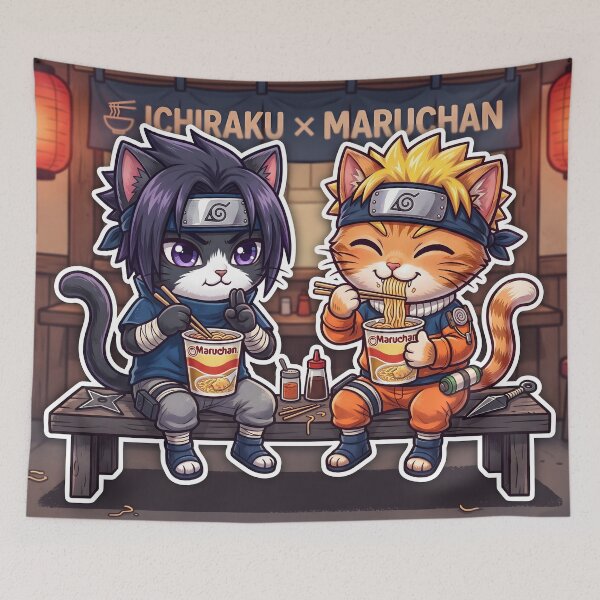 Item preview, Anime Ninja Cats Eating Ramen: Maruchan Noodle Shop designed and sold by CuteKats.