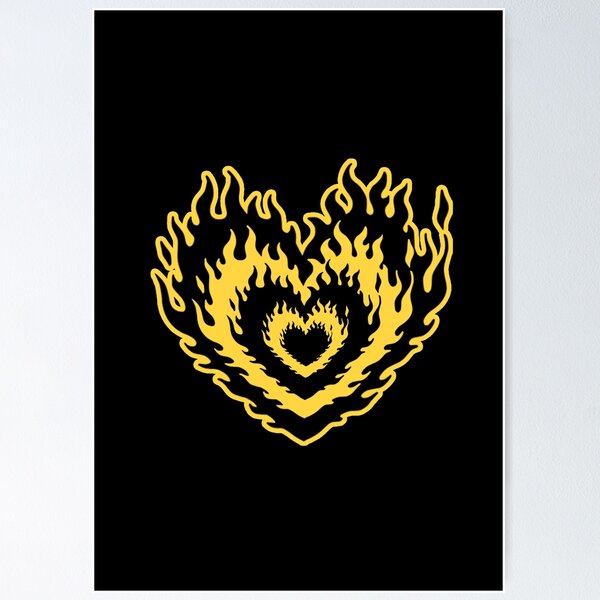 Item preview, Corazones ardientes en negro y amarillo con estética de capas designed and sold by CamilasPrints.