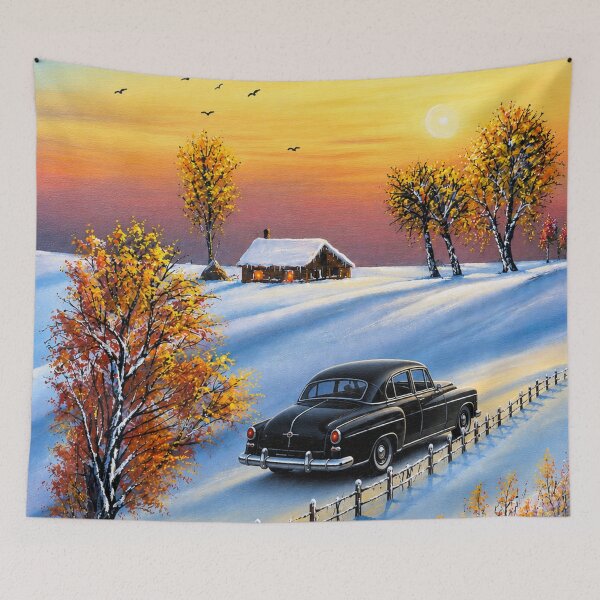 Item preview, Sunset Drive Through Snowy Countryside in a Classic Car designed and sold by MarlinMatt.