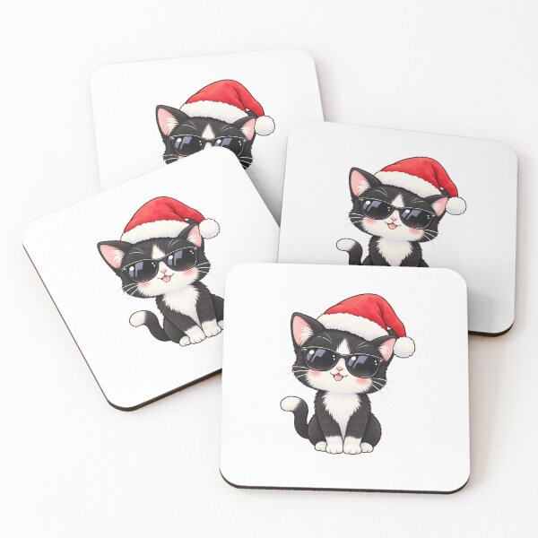 Item preview, Cool Kawaii Tuxedo Cat in Santa Hat with Sunglasses designed and sold by tobbyasz.