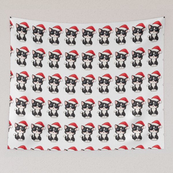 Item preview, Cool Kawaii Tuxedo Cat in Santa Hat with Sunglasses designed and sold by tobbyasz.