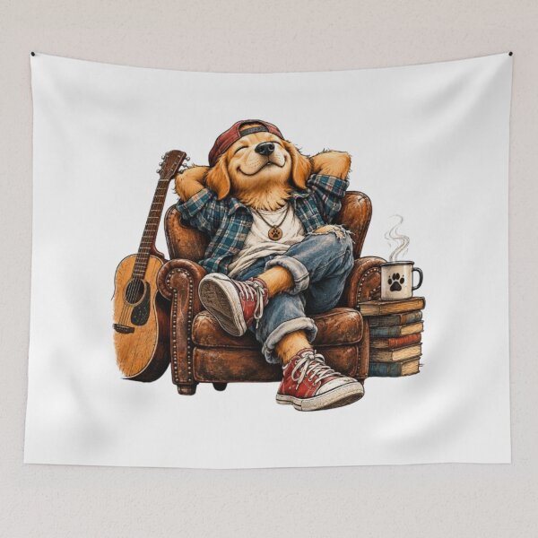 Item preview, Chill Golden Retriever Relaxing in Armchair Sticker designed and sold by Snurly.