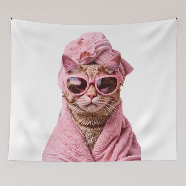 Item preview, Pampered Spa Cat in Pink Towel with Sunglasses designed and sold by L&L.