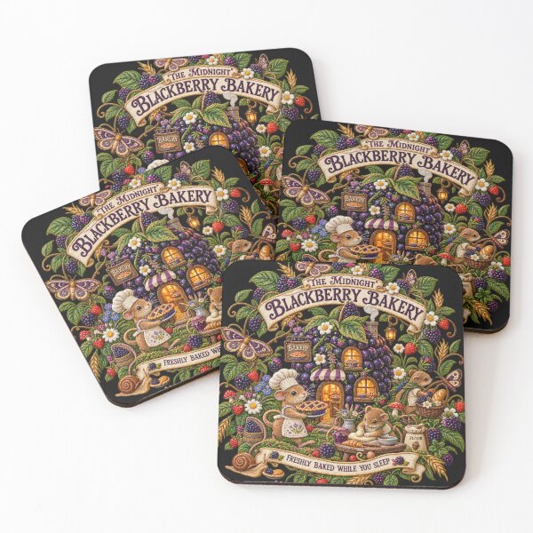 Item preview, Cottagecore Mouse Bakery Embroidery – Midnight Blackberry Bakery Woodland Art designed and sold by Emoji Emblems.