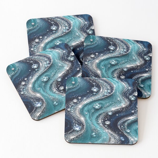 Item preview, Turquoise Navy Silver Crystal Glitter Waves designed and sold by Lily Lola.