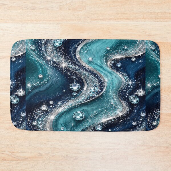 Item preview, Turquoise Navy Silver Crystal Glitter Waves designed and sold by Lily Lola.