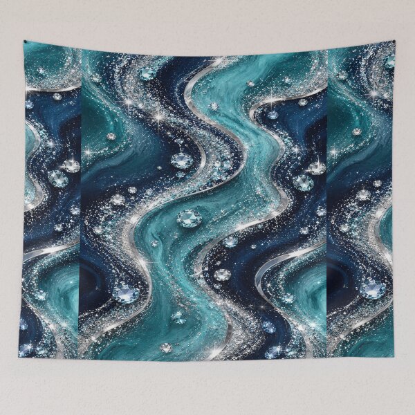 Item preview, Turquoise Navy Silver Crystal Glitter Waves designed and sold by Lily Lola.