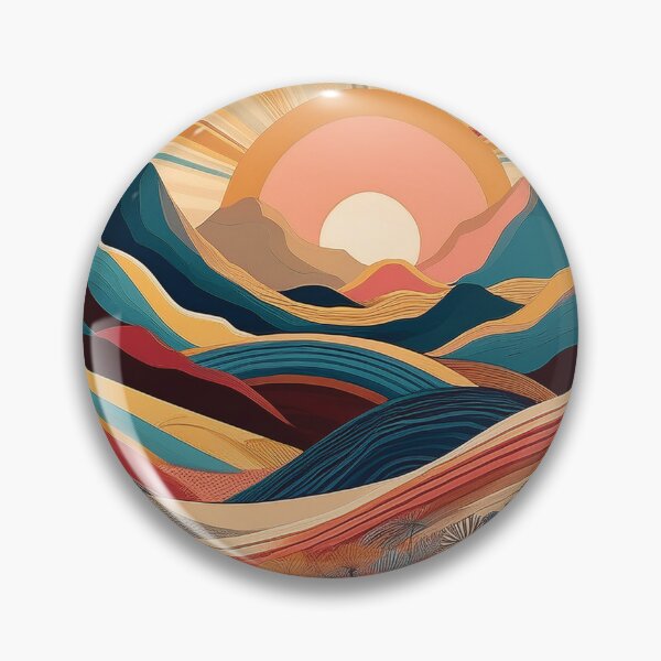 Item preview, Fall sunset illustration, mountain landscape painting, daisies flowers field, warm Autumn colours rolling hills, teal, burgundy, beige landscape painting  designed and sold by navitalidesign.
