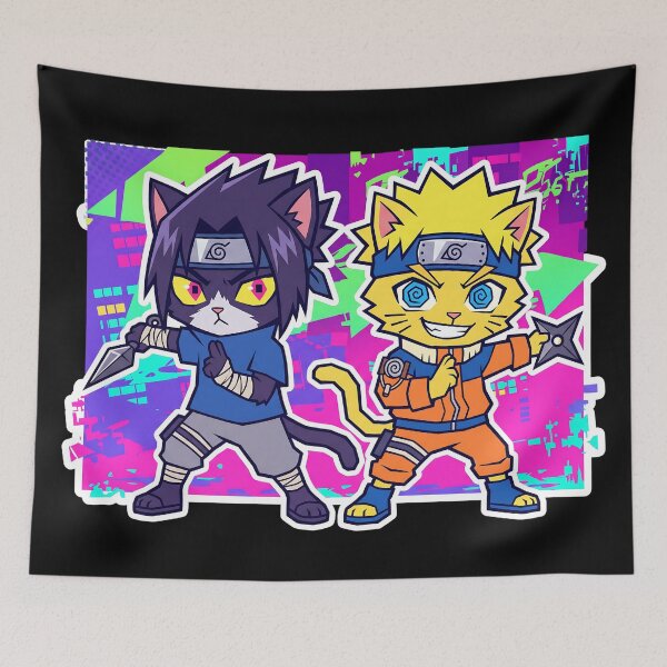 Item preview, Neon Cyberpunk Ninja Cats: Vibrant Shinobi Battle Duo designed and sold by CuteKats.