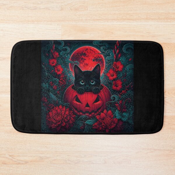 Item preview, Black Cat in Pumpkin Under Red Moon designed and sold by Shelley Loewnau-Jones Studio.