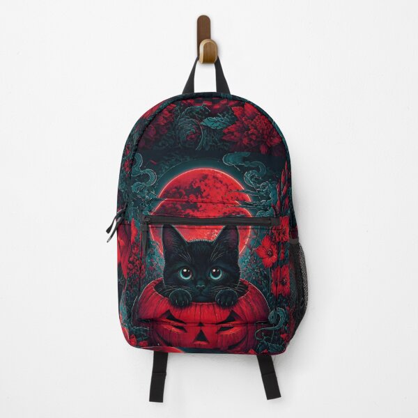 Item preview, Black Cat in Pumpkin Under Red Moon designed and sold by Shelley Loewnau-Jones Studio.