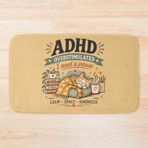 Item preview, ADHD Overstimulated I Need a Pause Cozy Cat Quote designed and sold by Marti’s Shop Corner.