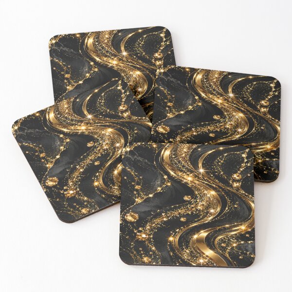 Artikelvorschau, Schwarzgoldglitzernder Marmor Luxuswellen entworfen und verkauft von Lily Lola.