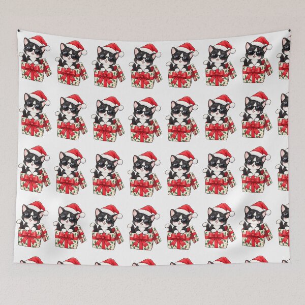 Item preview, Cool Kawaii Tuxedo Cat in a Christmas Gift Box designed and sold by tobbyasz.