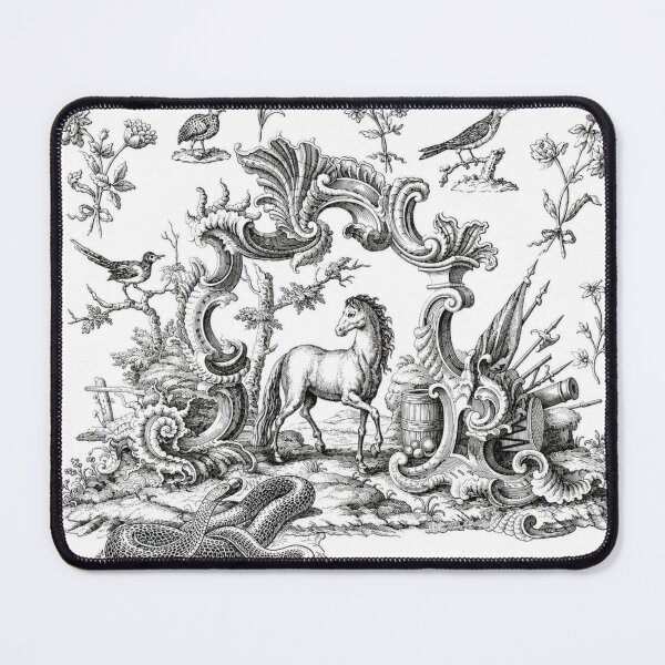 Item preview, Vintage Classical Engraving – Horse, Birds & Botanical Rococo Art designed and sold by itxelaraStudio.