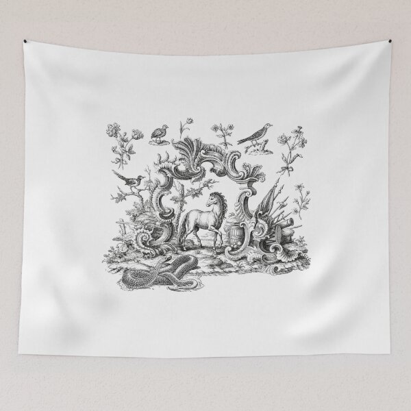 Item preview, Vintage Classical Engraving – Horse, Birds & Botanical Rococo Art designed and sold by itxelaraStudio.