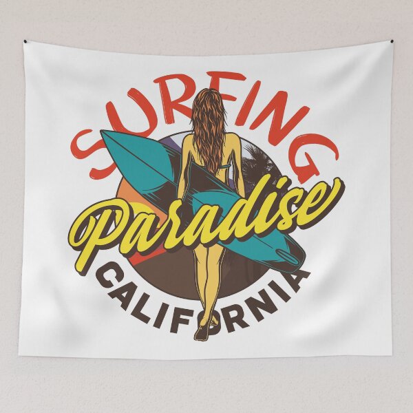 Item preview, Surfing Paradise California Surfer Girl Beach Sunset Vintage Graphic designed and sold by heedooppod.
