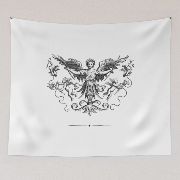 Item preview, Vintage Winged Angel Engraving – Classical Cherub & Baroque Botanical Art designed and sold by itxelaraStudio.