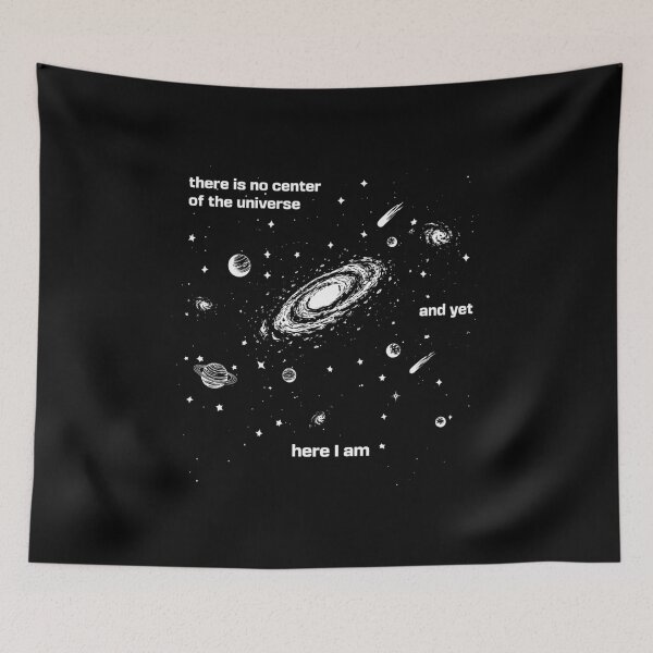 Item preview, Cosmic Minimalist Sticker — “There Is No Center of the Universe” Quote Art designed and sold by Krasnovaovaova.
