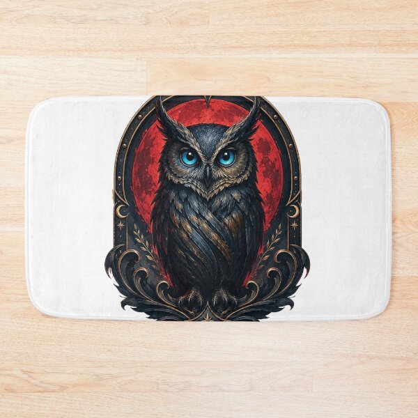 Item preview, Mystic Blue-Eyed Owl & Crimson Moon – Dark Fantasy Gothic Art designed and sold by The Kawaii Forge.
