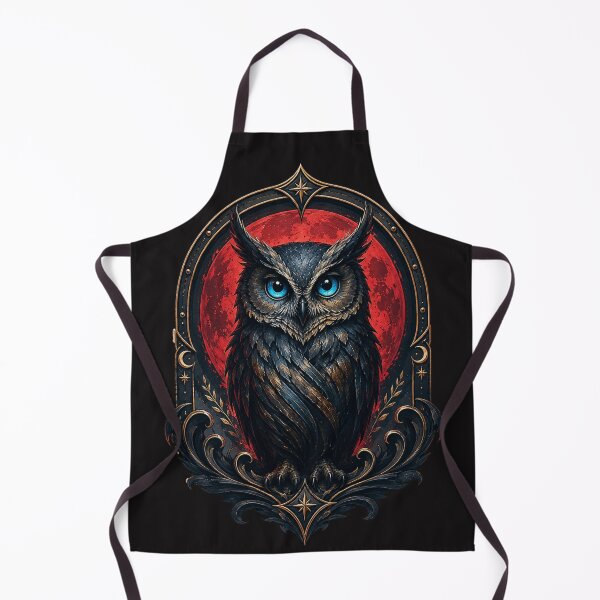 Item preview, Mystic Blue-Eyed Owl & Crimson Moon – Dark Fantasy Gothic Art designed and sold by The Kawaii Forge.