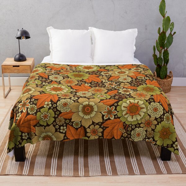 Item preview, Retro 1970s Green and Orange Floral designed and sold by somecallmebeth.