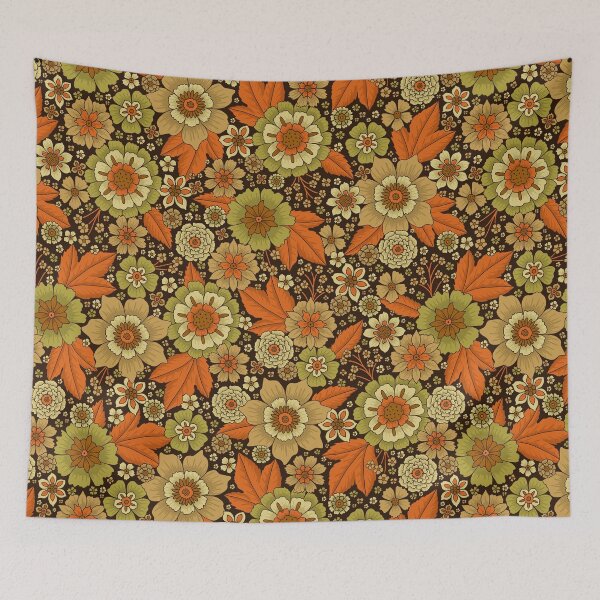 Item preview, Retro 1970s Green and Orange Floral designed and sold by somecallmebeth.
