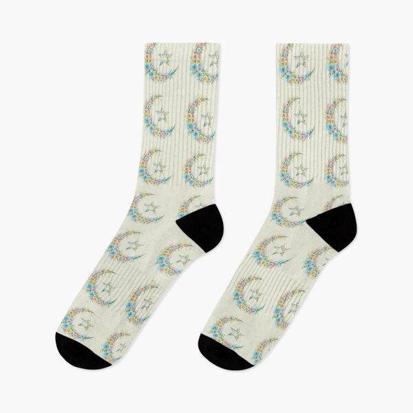 Item preview, Pastel Watercolor Floral Crescent Moon and Star (V.2) - Muslim Islamic Art Gift Design designed and sold by D-Islamic.