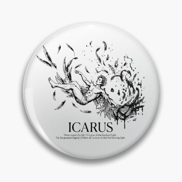 Item preview,  Icarus Myth Sticker — Dramatic Black‑and‑White Line Art with Poetic Quote designed and sold by Krasnovaovaova.
