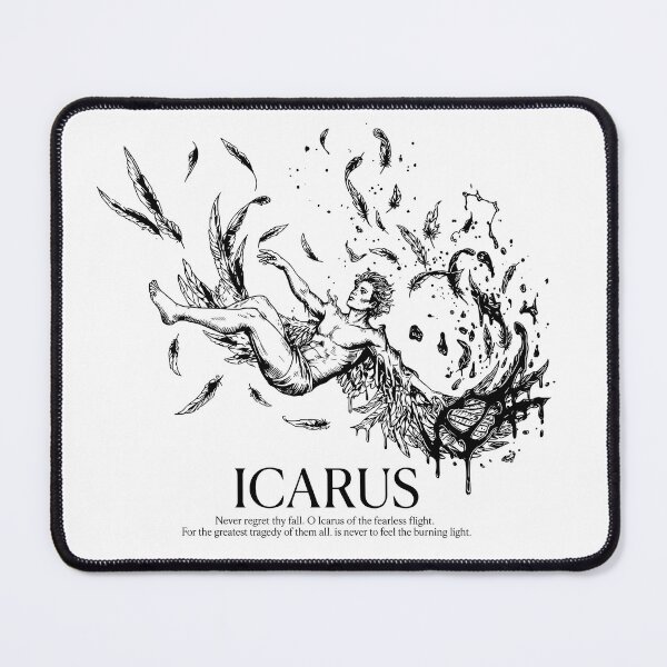 Item preview, Icarus Myth Sticker — Dramatic Black‑and‑White Line Art with Poetic Quote designed and sold by Krasnovaovaova.
