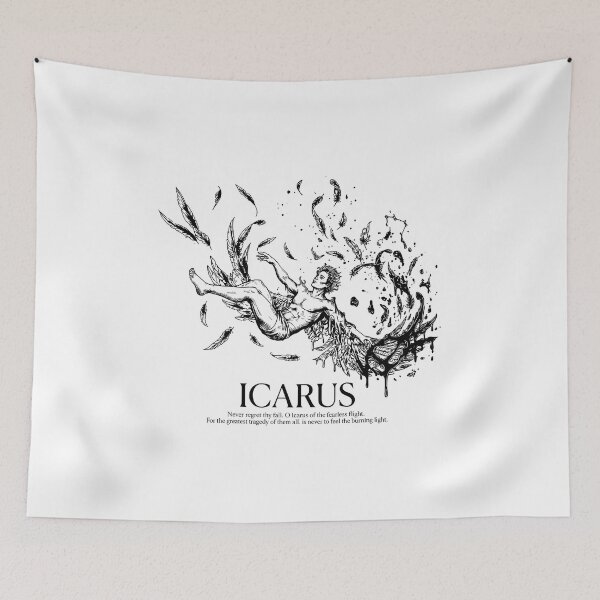 Item preview,  Icarus Myth Sticker — Dramatic Black‑and‑White Line Art with Poetic Quote designed and sold by Krasnovaovaova.