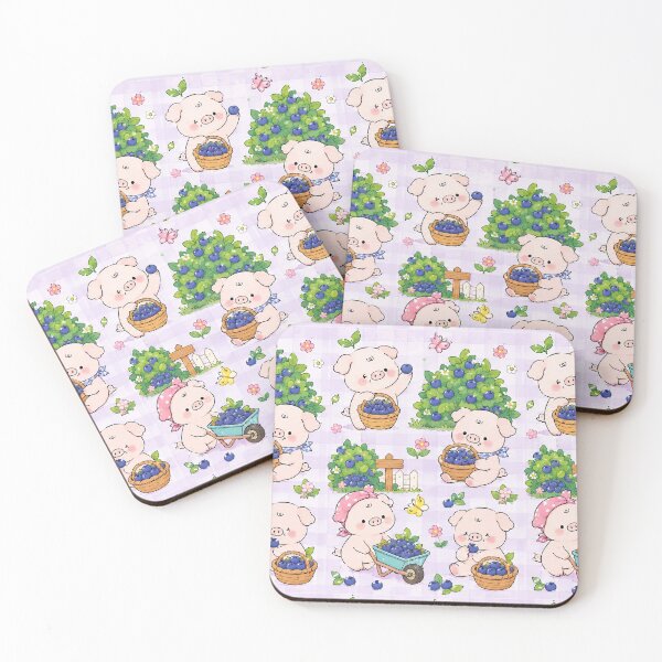 Item preview, Kawaii Piggy Blueberry Picking Pattern designed and sold by Soft Berry Studio.