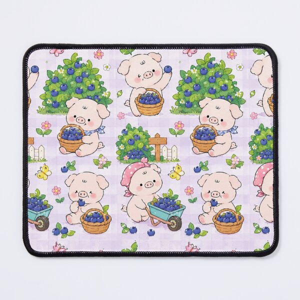 Item preview, Kawaii Piggy Blueberry Picking Pattern designed and sold by Soft Berry Studio.