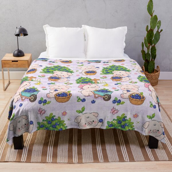 Item preview, Kawaii Piggy Blueberry Picking Pattern designed and sold by Soft Berry Studio.