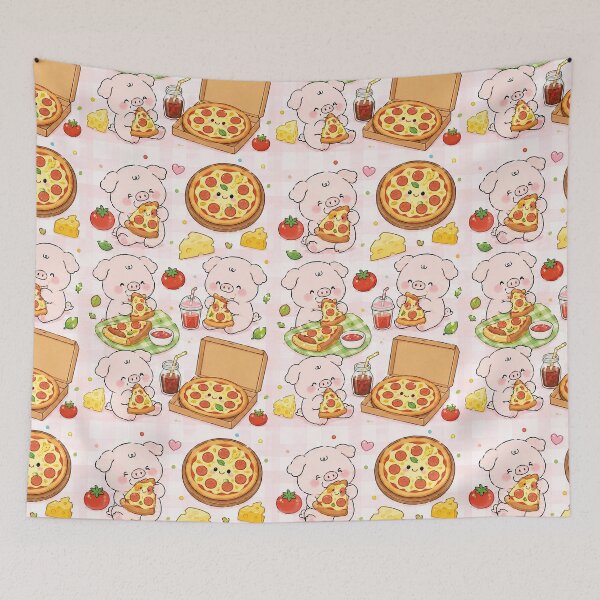 Item preview, Kawaii Piggy Pizza Party Pattern designed and sold by Soft Berry Studio.