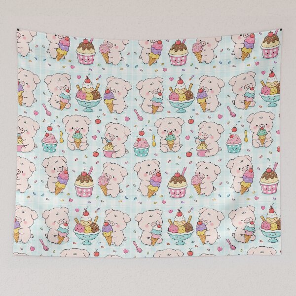 Item preview, Kawaii Piggy Ice Cream Day Pattern designed and sold by Soft Berry Studio.