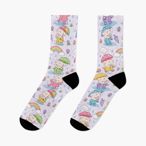 Item preview, Kawaii Piggy Rainbow Rain Pattern designed and sold by Soft Berry Studio.