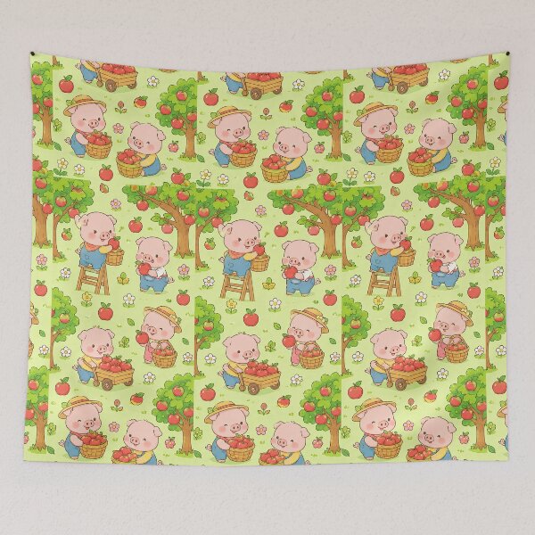 Item preview, Kawaii Piggy Apple Orchard Pattern designed and sold by Soft Berry Studio.
