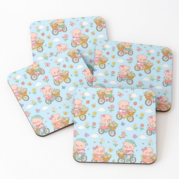 Aperçu de l'œuvre Motif de vélo Kawaii Cochon Fleur créée et vendue par Soft Berry Studio.