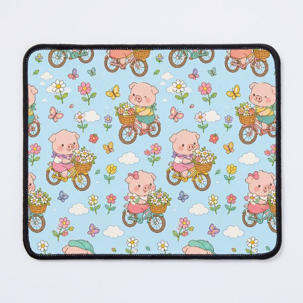 Item preview, Kawaii Piggy Flower Bicycle Pattern designed and sold by Soft Berry Studio.