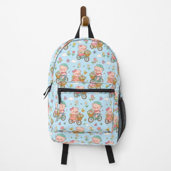 Item preview, Kawaii Piggy Flower Bicycle Pattern designed and sold by Soft Berry Studio.