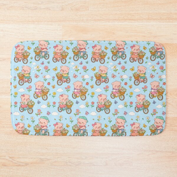 Item preview, Kawaii Piggy Flower Bicycle Pattern designed and sold by Soft Berry Studio.
