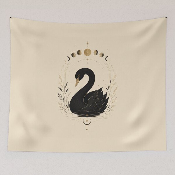 Item preview, Celestial Black Swan & Moon Phases – Vintage Esoteric Botanical Art designed and sold by WillCraftx.