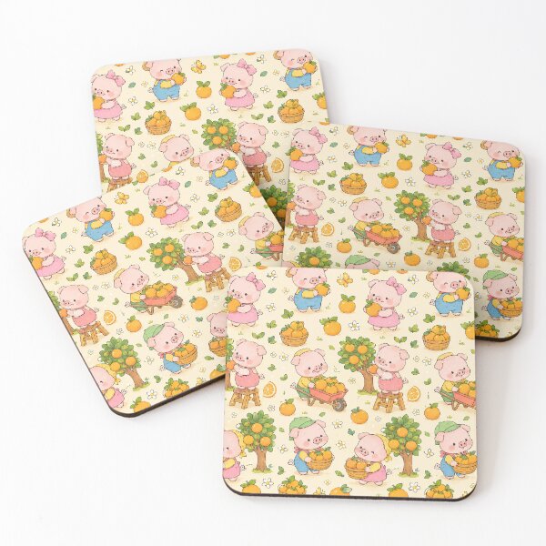 Item preview, Kawaii Piggy Orange Grove Pattern designed and sold by Soft Berry Studio.
