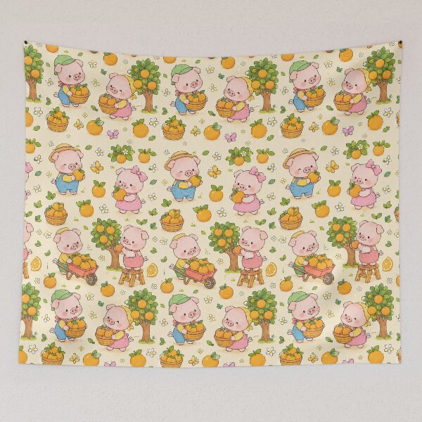 Item preview, Kawaii Piggy Orange Grove Pattern designed and sold by Soft Berry Studio.