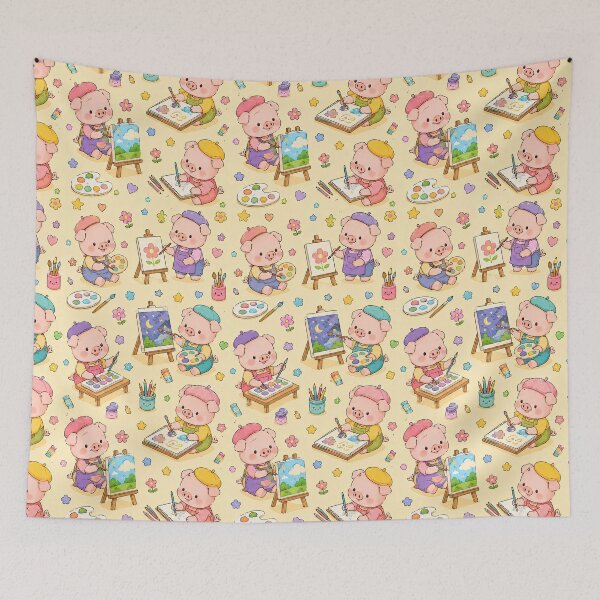 Item preview, Kawaii Piggy Art Studio Pattern designed and sold by Soft Berry Studio.