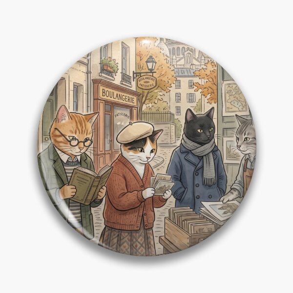 Item preview, Reading cats at an antique book stall in Paris, watercolor designed and sold by TheCoolCatsMx.