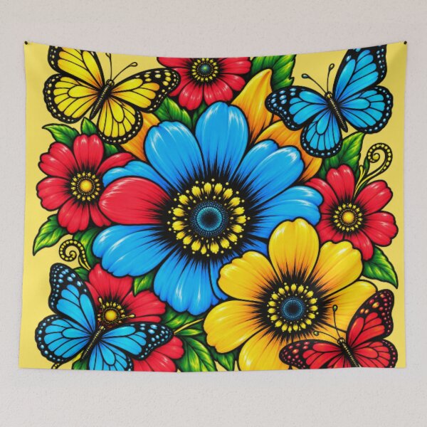 Item preview, Vibrant Pop Art Colorful Flowers and Butterflies Illustration designed and sold by Nexus Space.